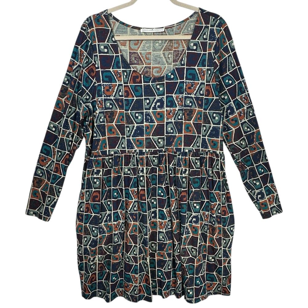 Peruvian Connection Huari Dress Size XL Pima Cotton Knee Length Pockets Print